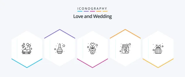 Wedding Line Icon Pack Including Romance Jar Polish Heart Heart — Wektor stockowy