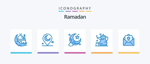 Ramadan Blue Icon Pack Including Envelope Religion Moon Ramadan Cup — Archivo Imágenes Vectoriales