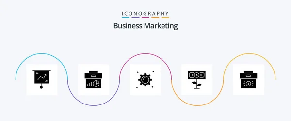 Business Marketing Glyph Icon Pack Including Plant Dollar Graph Marketing — Archivo Imágenes Vectoriales