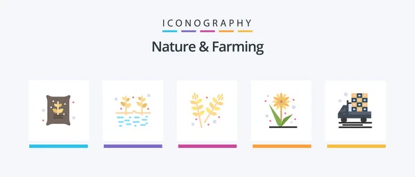 Nature Farming Flat Icon Pack Including Truck Farming Farming Agriculture — Stock vektor