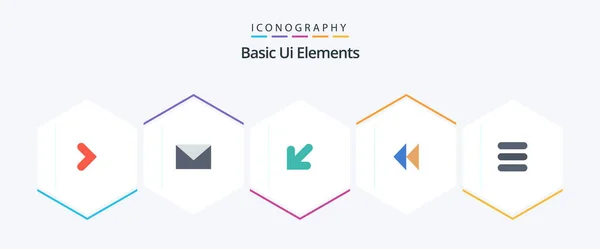 Basic Elements Flat Icon Pack Including Task Video Arrow Revind — Vettoriale Stock