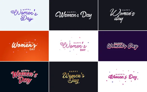 Set Happy International Woman Day Signs Emblems Design Elements Vector — Vettoriale Stock