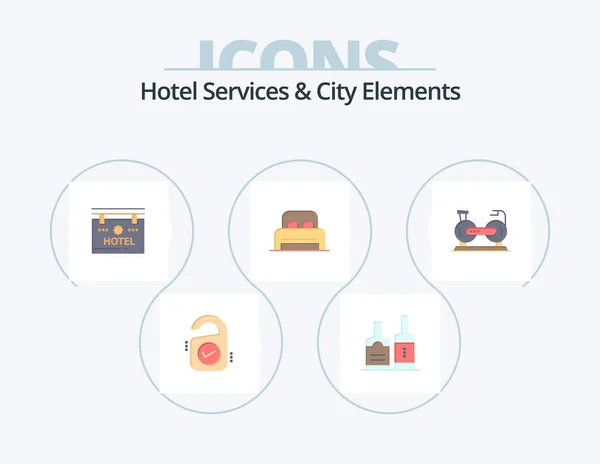 Hotel Services City Elements Flat Icon Pack Icon Design Cycle — Διανυσματικό Αρχείο