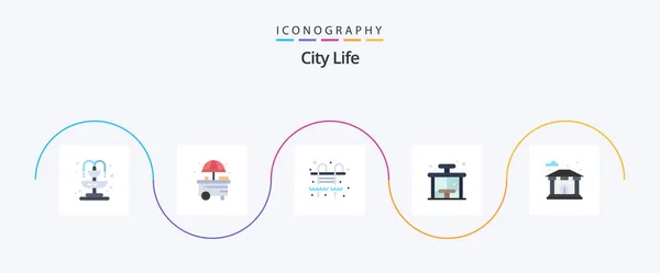 City Life Flat Icon Pack Including Bank Swimming Pool City — Stockový vektor