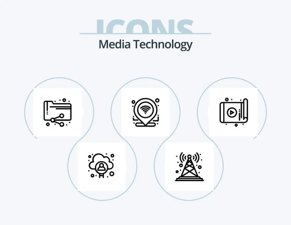 Media Technology Line Icon Pack Icon Design Connection Network Radio — Stock Vector