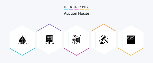 Auction Glyph Icon Pack Including Banking Gavel Label Auction Megaphone — Stockvektor
