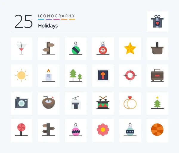 Holidays Flat Color Icon Pack Including Food Star Ball Holiday — Stockvector