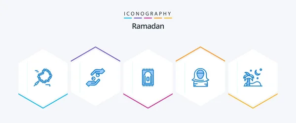 Ramadan Blue Icon Pack Including Beach Islam Carpet Gulf Avatar — Stockový vektor
