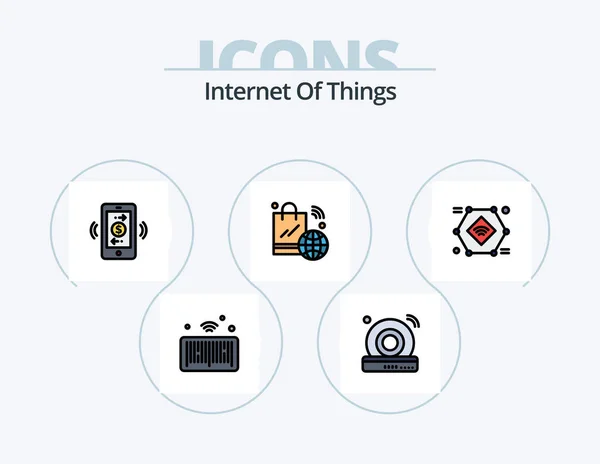 Internet Things Line Filed Icon Pack 5アイコンデザイン 物事のインターネット 通信だ 物事だ — ストックベクタ