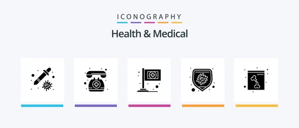 Health Medical Glyph Icon Pack Including Xray Bone Assistance Virus — Vettoriale Stock