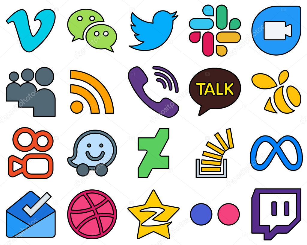 20 Eye-catching Line Filled Social Media Icons such as waze. swarm. myspace. kakao talk and rakuten Professional and high-quality