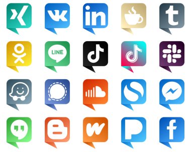 Chat bubble style Social Media Icon Set 20 icons such as signal. slack. odnoklassniki and video icons. Elegant and high resolution
