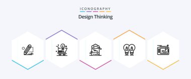 Design Thinking 25 Line icon pack including solution. bulb. idea. paper. checklist