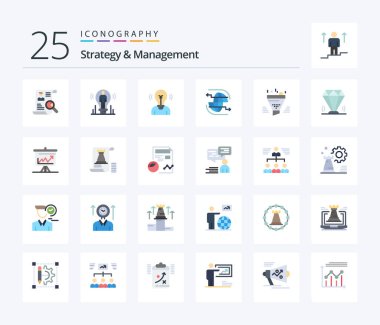 Strategy And Management 25 Flat Color icon pack including sort. filter. person. arrow. internet