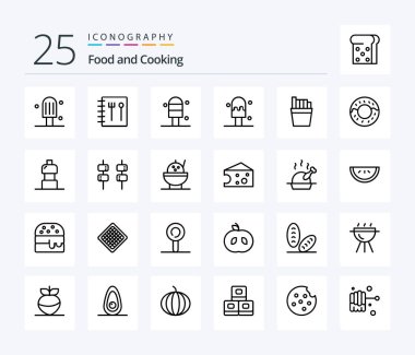 Food 25 Line icon pack including bowl. marshmallow. fries. food. drink
