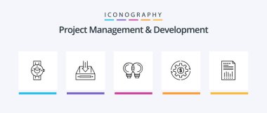 Project Management And Development Line 5 Icon Pack Including making. earnings. legal. capital. page. Creative Icons Design