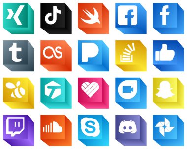 3D Social Media Brand Icons 20 pack such as like. stock. fb. question and pandora icons. Fully editable and professional