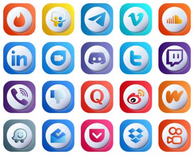 20 Cute 3D Gradient Icons for Top Social Media Platforms such as twitter. text. sound. message and google duo icons. Editable and Simple