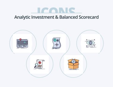 Analytic Investment And Balanced Scorecard Line Filled Icon Pack 5 Icon Design. scale. implementation. progress. income. stack