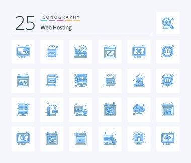 Web Hosting 25 Blue Color icon pack including support. repair. database. web. comment