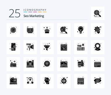 Seo Marketing 25 Solid Glyph icon pack including development. idea. training. creative. speech