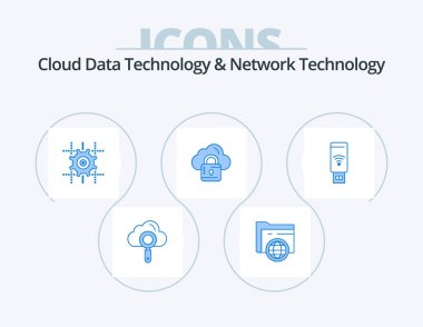 Cloud Data Technology And Network Technology Blue Icon Pack 5 Icon Design. wifi . loucked. setting . louck . cloud