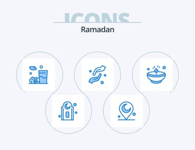 Ramadan Blue Icon Pack 5 Icon Design. glow. bright. iftar. shahada. hands