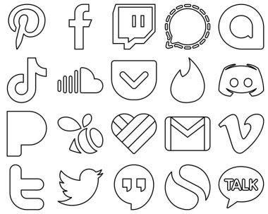 20 Modern Black Outline Social Media Icons such as pocket. sound. google allo. soundcloud and china icons. High-quality and modern