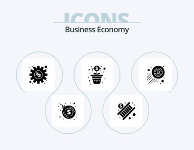 Economy Glyph Icon Pack 5 Icon Design. economy. money. gear. bitcoin. money