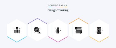Design Thinking 25 Glyph icon pack including phone. image. cable. gallery. communication