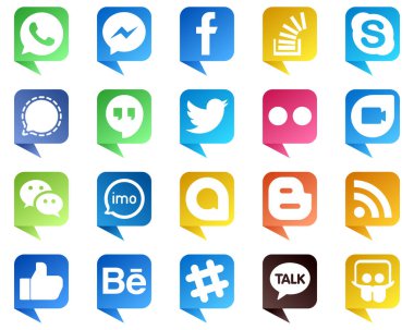 Chat Bubble style Social Media Icons 20 pack such as twitter. question. mesenger and chat icons. High quality and minimalist