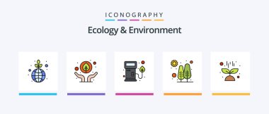 Ecology And Environment Line Filled 5 Icon Pack Including paper bag. sprout. green. science. nature. Creative Icons Design