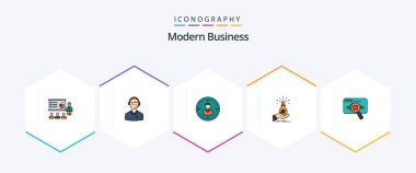 Modern Business 25 FilledLine icon pack including hunting. employee. business. target. online consultant