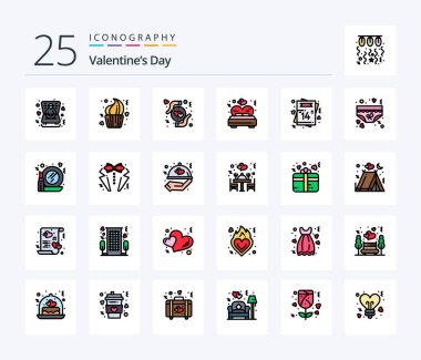 Valentines Day 25 Line Filled icon pack including heart. valentine. dessert. love. heart
