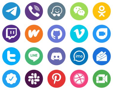 20 Customizable White Icons twitter. video. messenger. vimeo and literature Flat Circle Backgrounds
