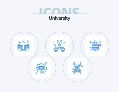 University Blue Icon Pack 5 Icon Design. bell. stationary. building. cutting. scissor