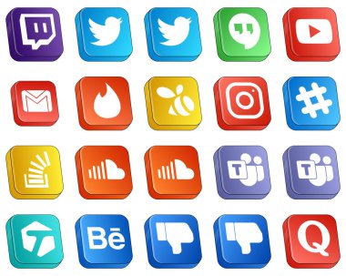 20 High Quality Isometric 3D Social Media Icons such as stock. stockoverflow. mail. spotify and meta icons. Unique and high-definition