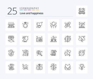 Love 25 Line icon pack including love. party. off. celebration. love