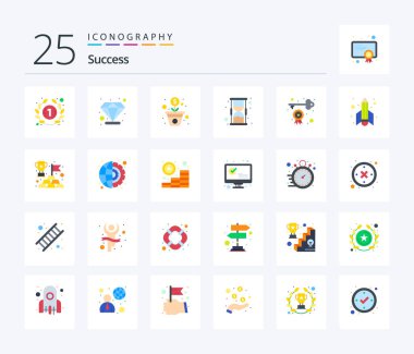 Sucess 25 Flat Color icon pack including opportunity. key. money. achievement. hour