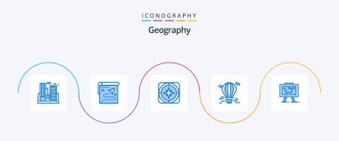 Geo Graphy Blue 5 Icon Pack Including hot. balloon. destination. travel. direction