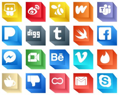 3D Social Media Icons for Marketing Materials 20 Icons Pack such as messenger. fb. microsoft team. facebook and tumblr icons. Professional and clean