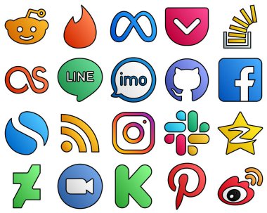 20 Versatile icons fb. github. overflow and audio Filled Line Style Social Media Icon Set
