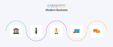Modern Business Flat 5 Icon Pack Including computer. idea. dress. hand. bulb