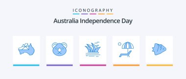 Australia Independence Day Blue 5 Icon Pack Including enjoy. umbrella. sydney. beanch. opera house. Creative Icons Design