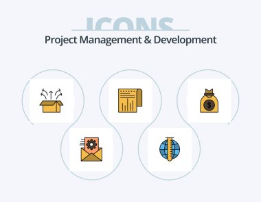 Project Management And Development Line Filled Icon Pack 5 Icon Design. workflow planning. report. letter box. powerpoint. presentation