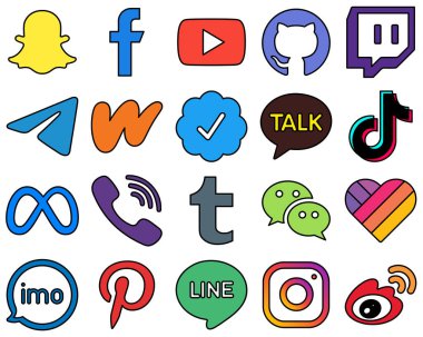 20 Professional Line Filled Social Media Icons such as video. tiktok. telegram. kakao talk and literature Fully editable and high-quality