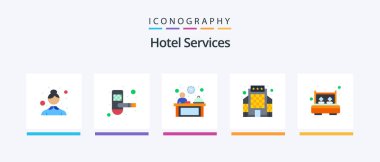 Hotel Services Flat 5 Icon Pack Including room. bed. hotel. star. commercial. Creative Icons Design