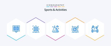 Sports and Activities 25 Blue icon pack including bulls-eye. aim. play. nature. game