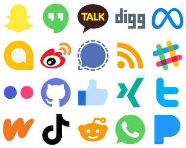 20 Flat Graphic Design Flat Social Media Icons flickr. feed. sina. rss and mesenger icons. High Quality Gradient Icon Set