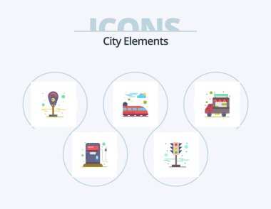 City Elements Flat Icon Pack 5 Icon Design. . truck. meter. shop. train